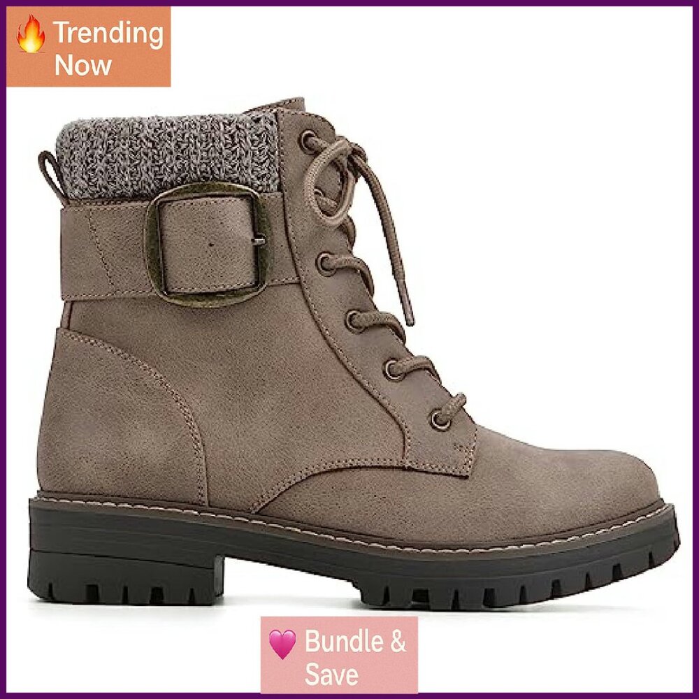 Women's Block Heel Ankle Boots with Lace-Up & Zipper Closure - Picture 4 of 8